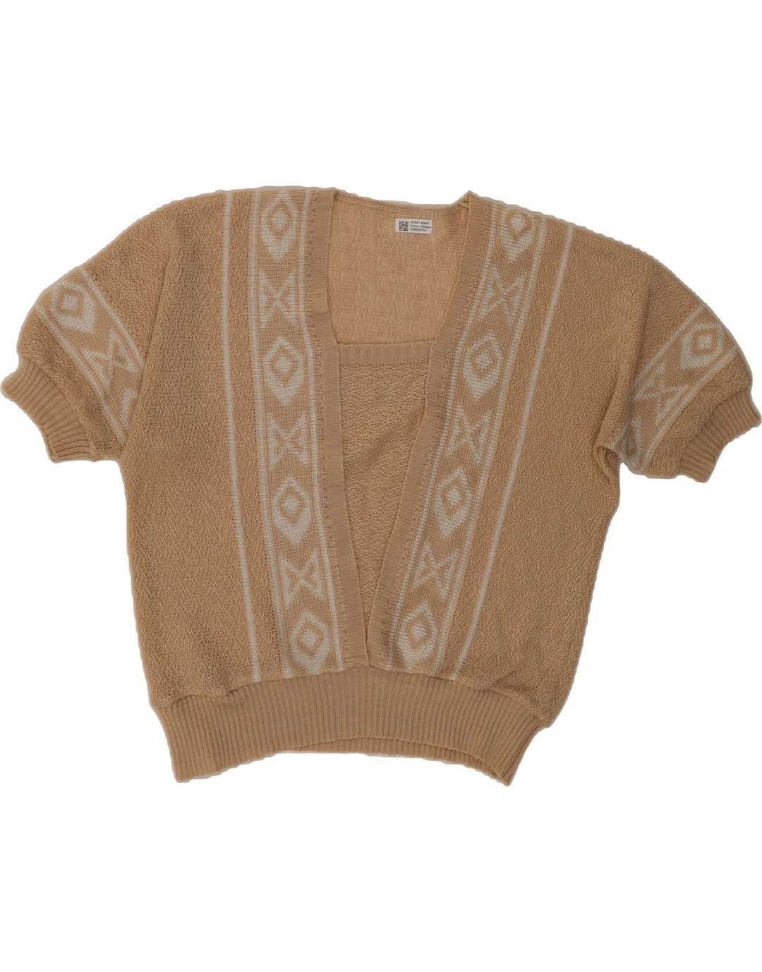 VINTAGE Womens V-Neck Jumper Sweater UK 12 Medium Beige Argyle/Diamond Vintage Vintage and Second-Hand Vintage from Messina Hembry 