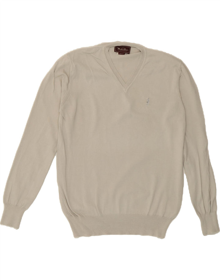MARLBORO CLASSICS Mens V-Neck Jumper Sweater Medium Beige Cotton Vintage Marlboro Classics and Second-Hand Marlboro Classics from Messina Hembry 