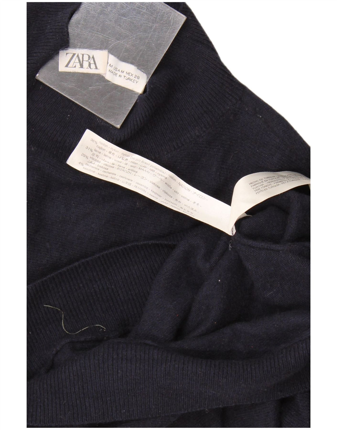 Zara Dame Turtle Neck Jumper Sweater UK 14 Medium Navy Blue Nylon