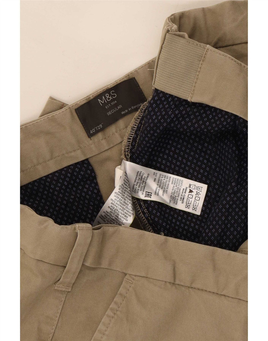 Marks & Spencer Herre Regular Chino Bukser W40 L29 Beige Bomuld