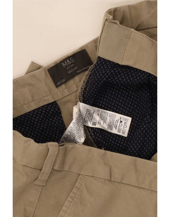 Marks & Spencer Herre Regular Chino Bukser W40 L29 Beige Bomuld
