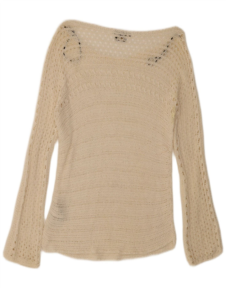 Massimo Dutti Hæklet Top Langærmet UK 12 Medium Off White Bomuld