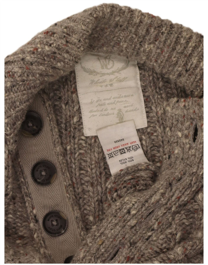 WHITE STUFF Mens Button Neck Jumper Sweater Small Grey Flecked Wool