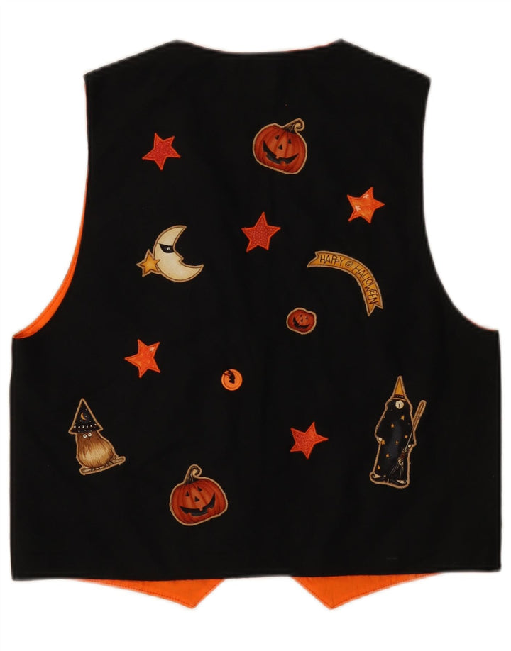 VINTAGE Grafisk vest til kvinder UK 12 Medium Sort