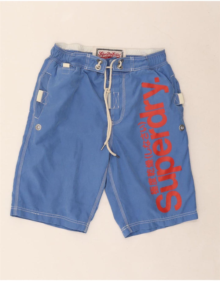 Superdry grafiske badeshorts til mænd mellemblå polyester