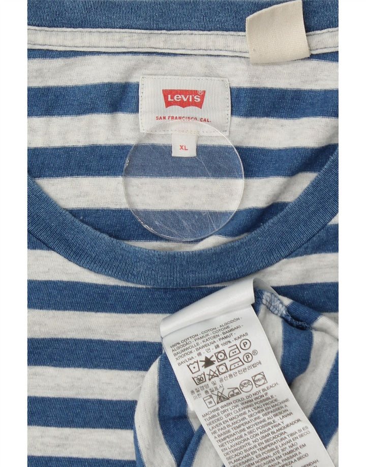 Levi's herre T-shirt top XL blå stribet bomuld