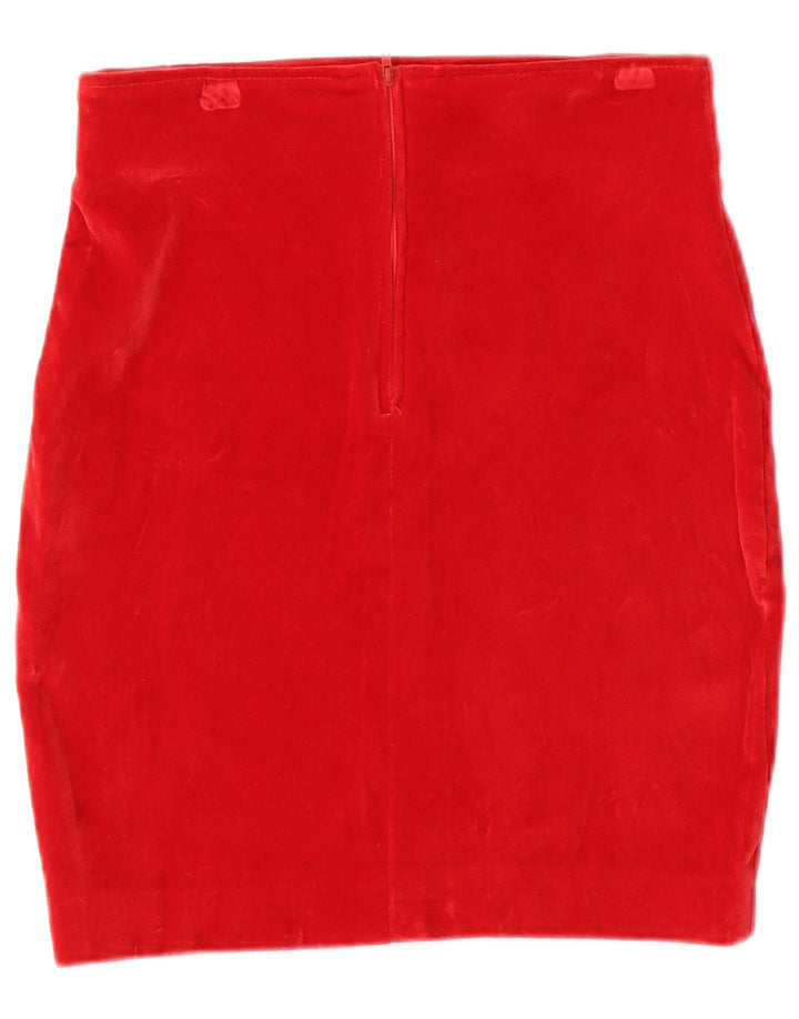 VINTAGE Dame Velour Pencil Skirt IT 44 Medium W26 Rød Bomuld