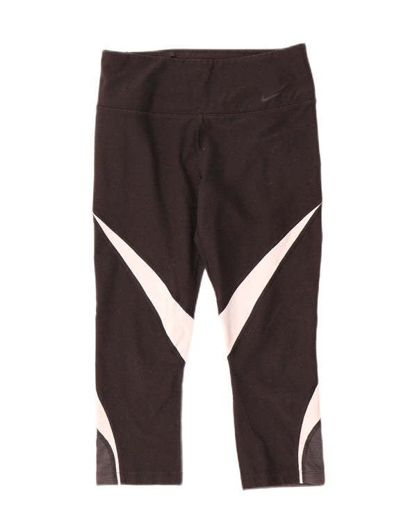 Nike Dame Dri Fit Capri Leggings UK 10 Small Black Colourblock Polyester