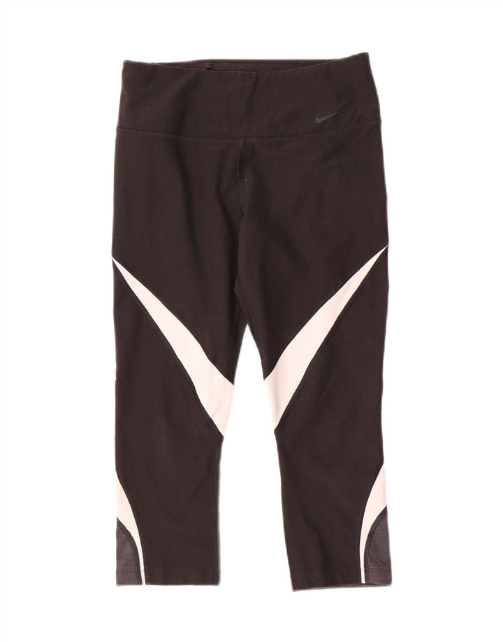 Nike Dame Dri Fit Capri Leggings UK 10 Small Black Colourblock Polyester