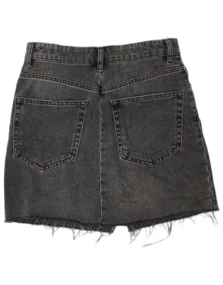 Zara Dame Mini Denim Nederdel Lille W26 Sort Bomuld
