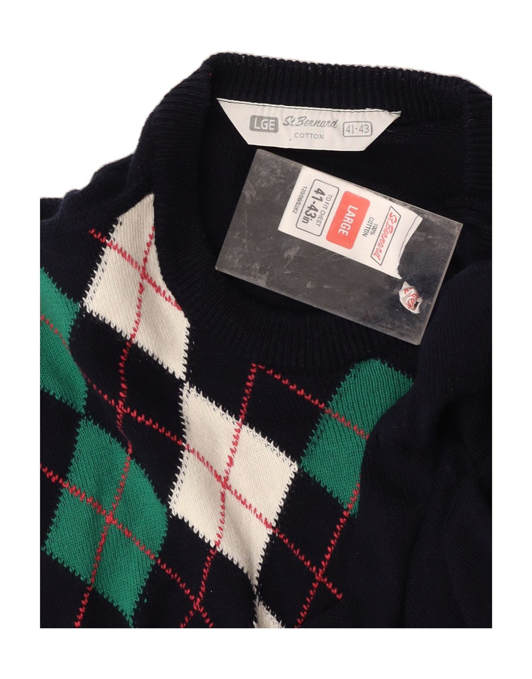 ST. BERNARD Mens Crew Neck Jumper Sweater UK 41/43 Large Navy Blue Vintage St. Bernard and Second-Hand St. Bernard from Messina Hembry 