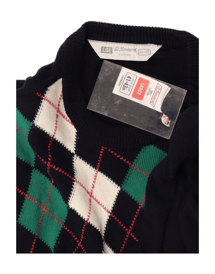 ST. BERNARD Mens Crew Neck Jumper Sweater UK 41/43 Large Navy Blue Vintage St. Bernard and Second-Hand St. Bernard from Messina Hembry 