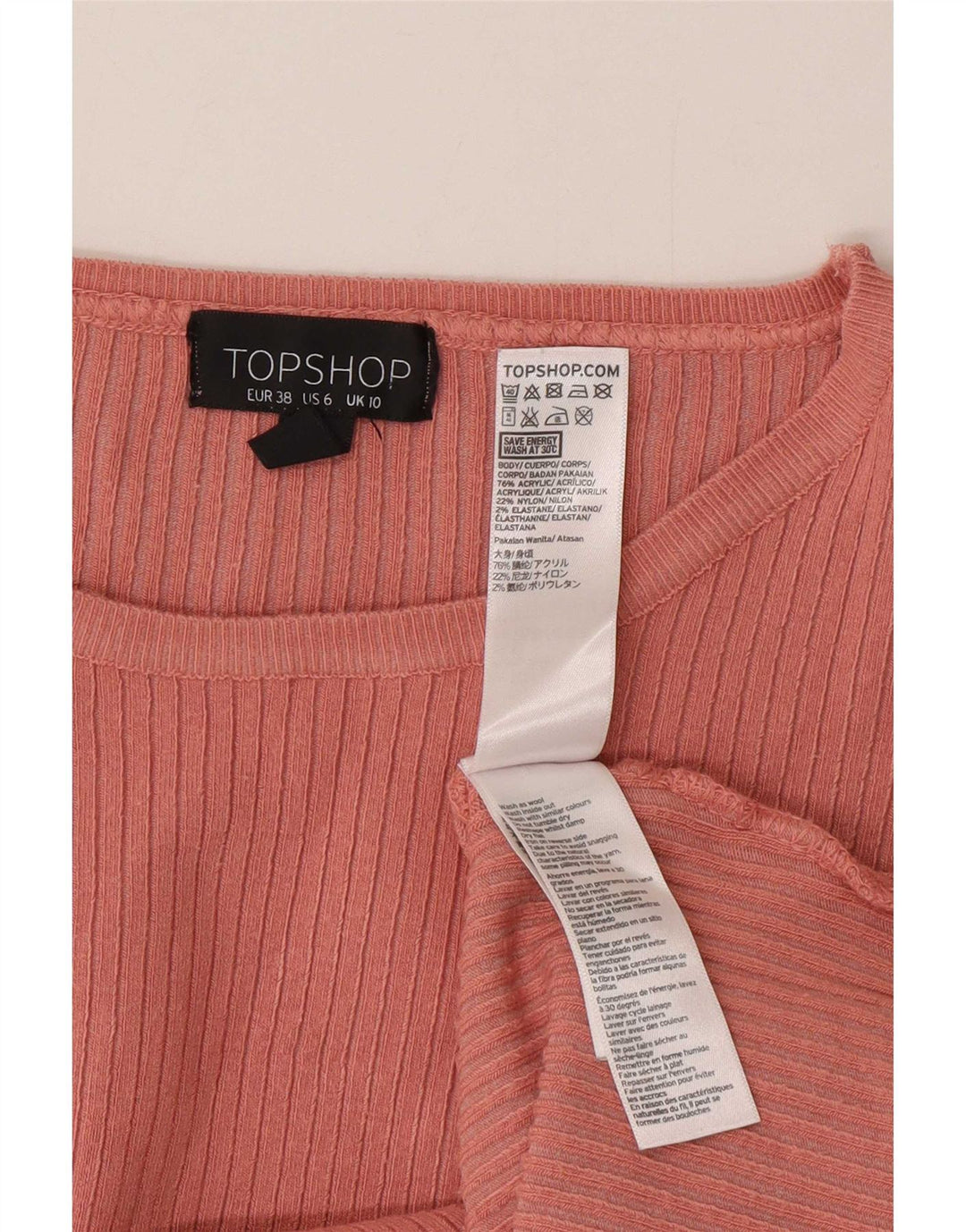 Topshop Dame Oversized Top Langærmet UK 10 Lille Pink Akryl