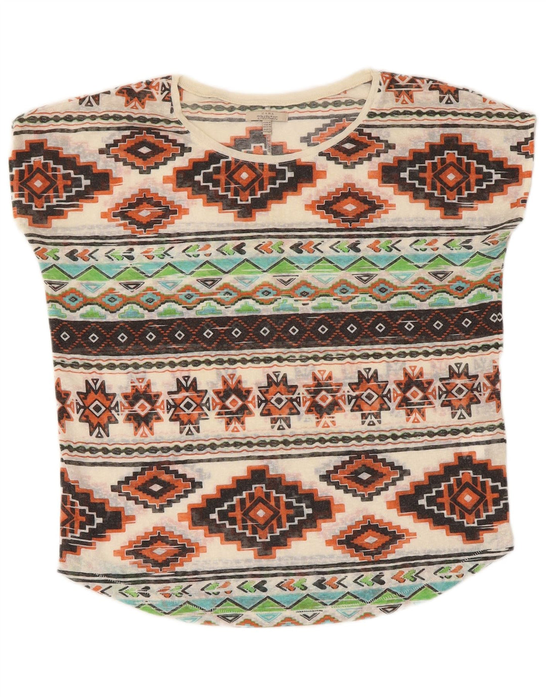 Zara Dame T-Shirt Top UK 14 Medium Flerfarvet Geometrisk Polyester