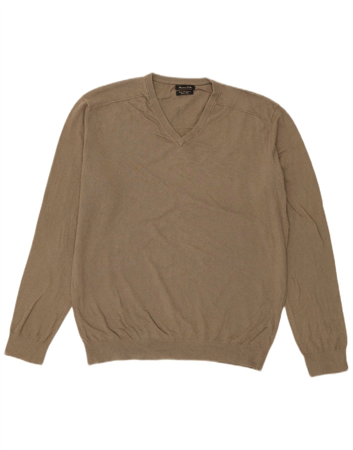 Massimo Dutti Herre V-hals sweater Stor Khaki Bomuld