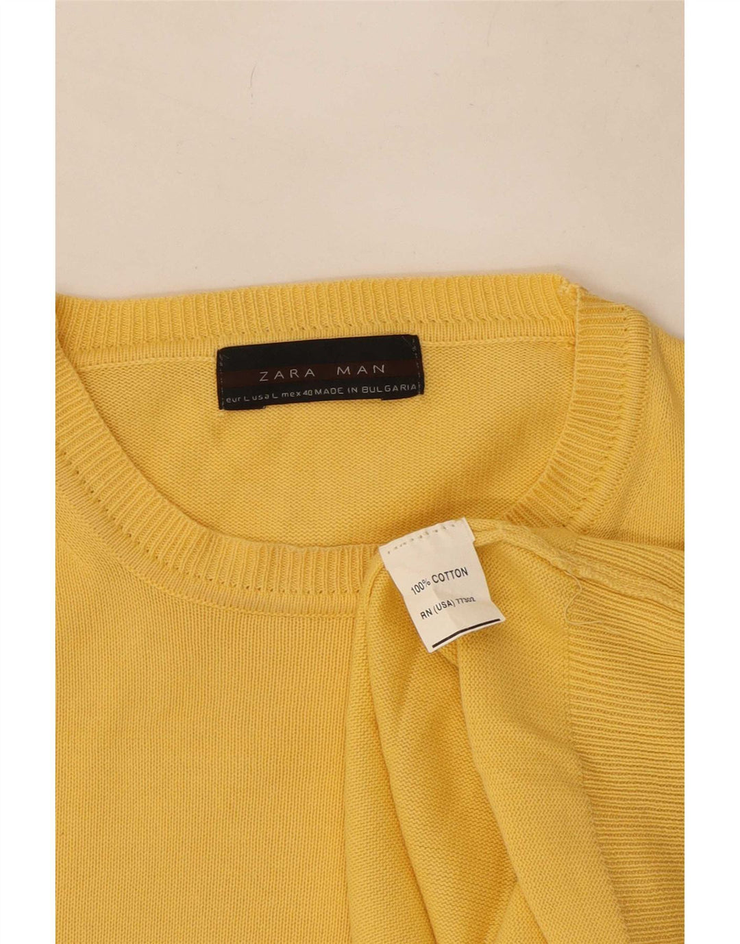 Zara Herre Jumper Sweater med rund hals Stor gul bomuld