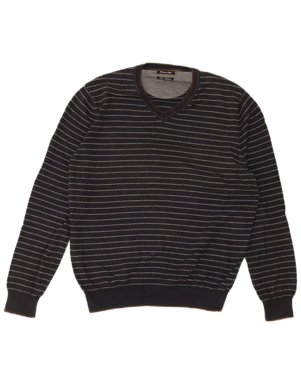 Massimo Dutti Herre V-hals sweater Medium Marineblå Stribet bomuld