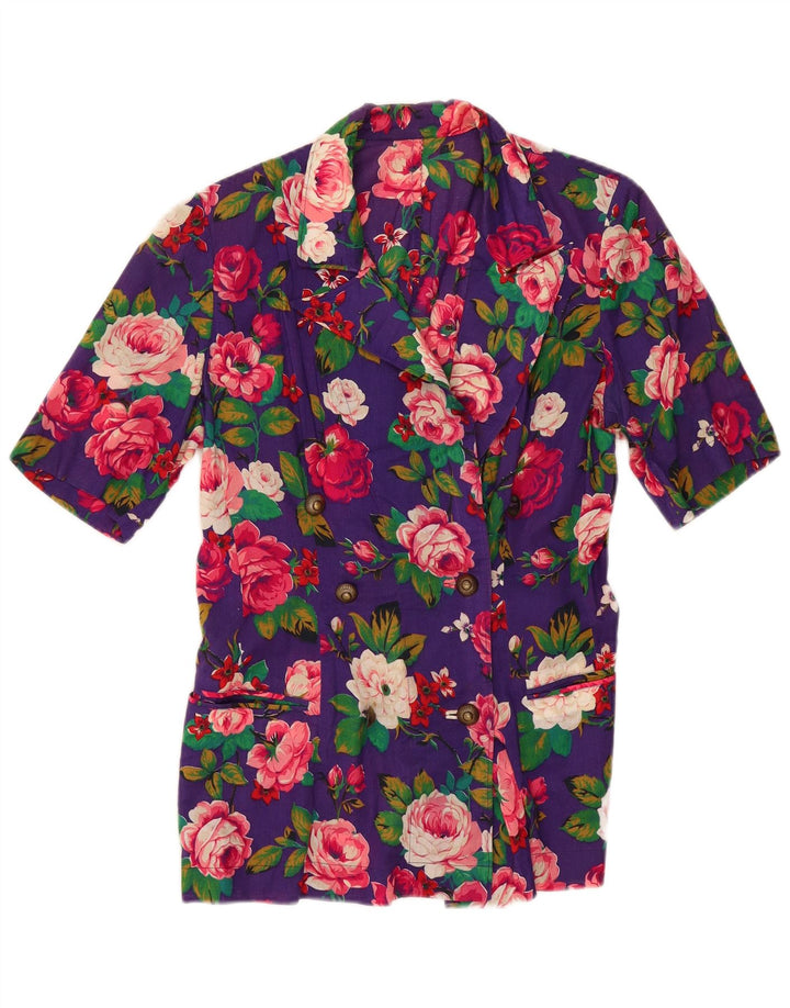 Vintage Dame Dobbeltradet Blazer Jacket UK 14 Medium Purple Floral