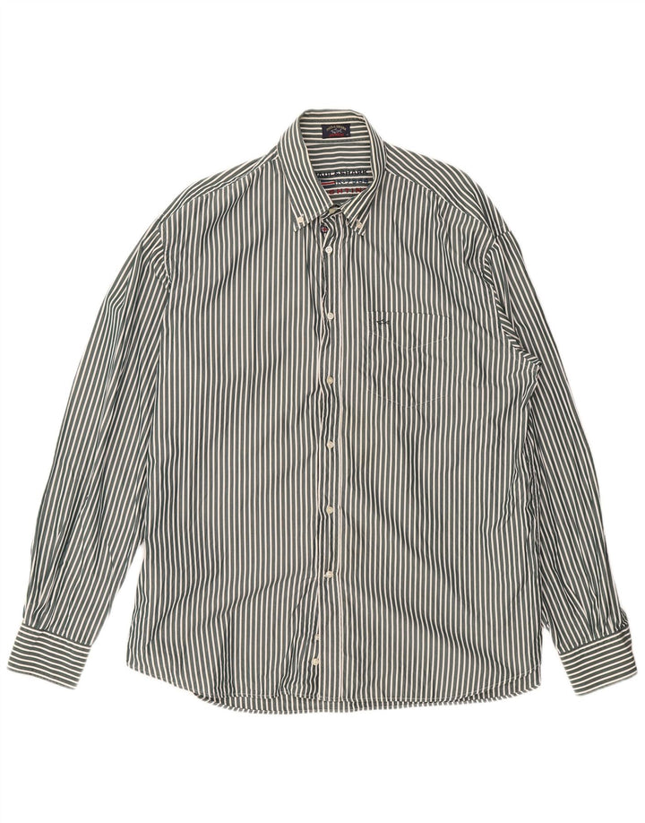 PAUL & SHARK Mens Shirt Size 45 XL Grey Pinstripe