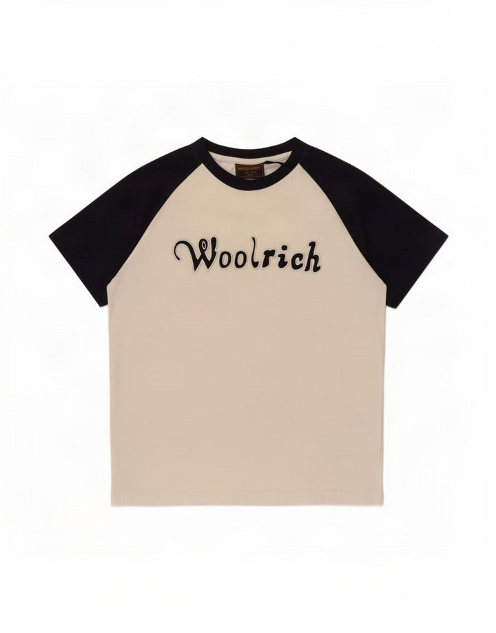 Woolrich Herre grafisk T-shirt Top Medium White Colourblock Bomuld