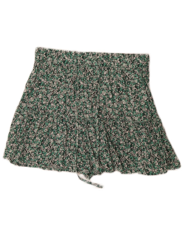 Zara Womens High Waist Hot Pants Medium W28 Green Floral Viscose
