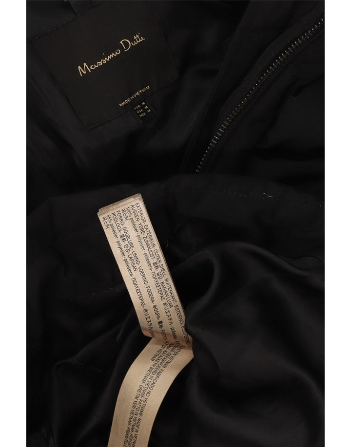 Massimo Dutti Dame Hætte Polstret Frakke UK 14 Medium Sort Polyester