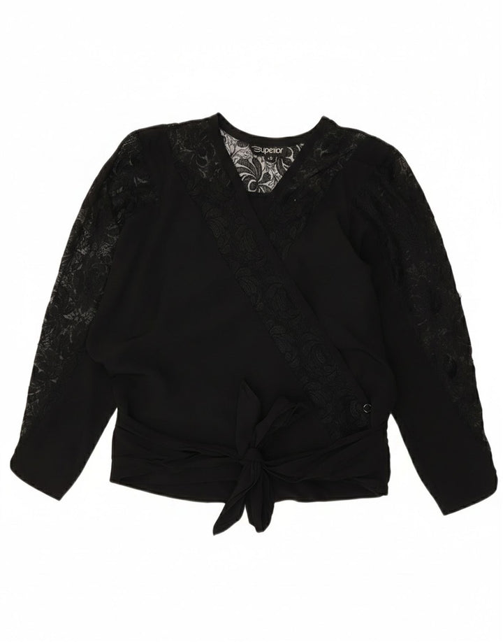 Superior Dame Langærmet Bluse Top EU 40 Medium Sort Viscose