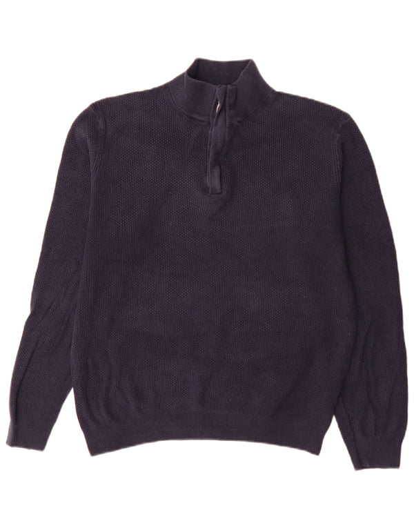 Massimo Dutti Herre Zip Neck Jumper Sweater Stor Marineblå Bomuld