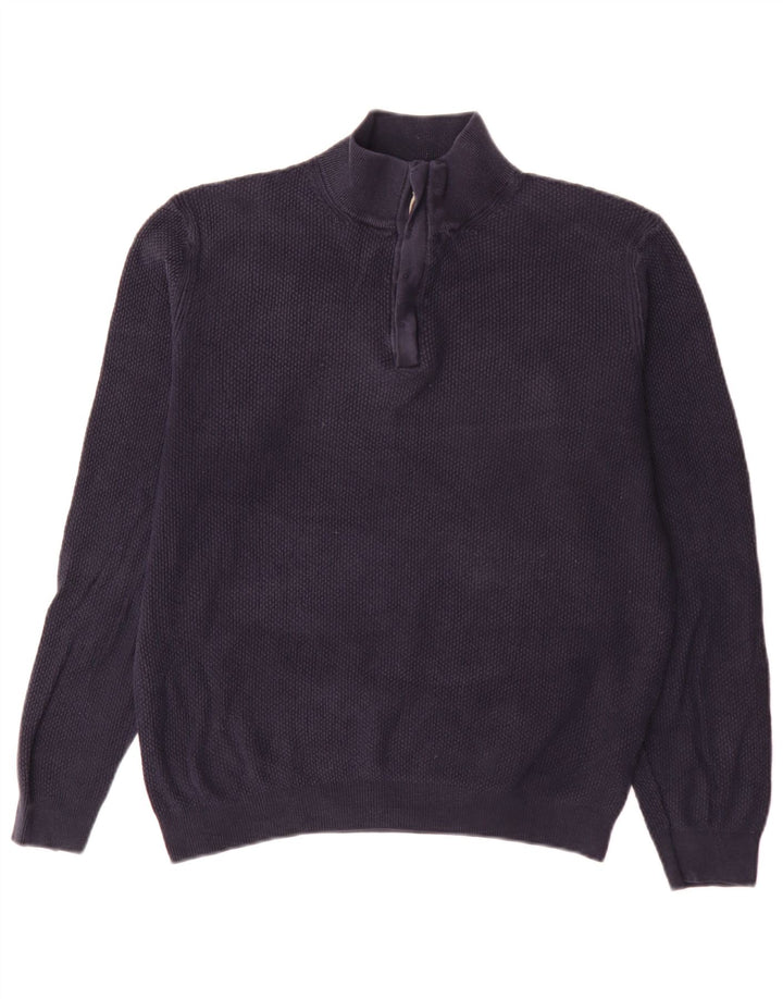 Massimo Dutti Herre Zip Neck Jumper Sweater Stor Marineblå Bomuld