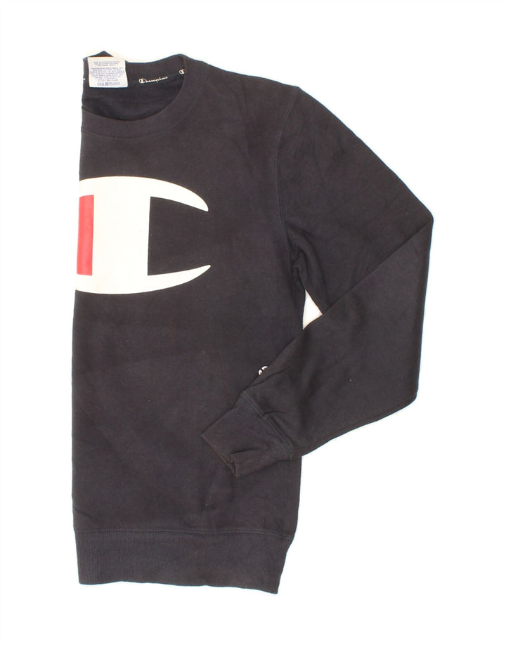 CHAMPION Mens Graphic Sweatshirt Jumper Small Navy Blue Cotton Vintage Champion and Second-Hand Champion from Messina Hembry 
