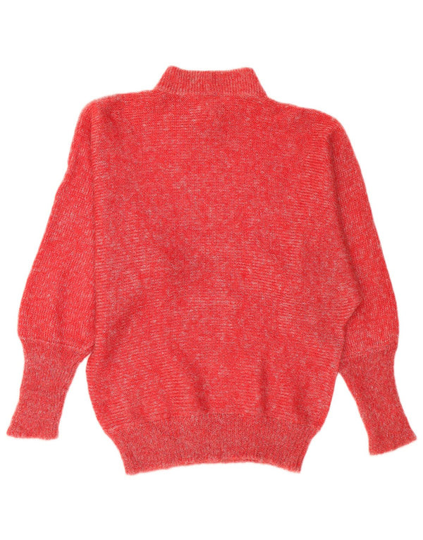 Vintage Dame Turtle Neck Jumper Sweater UK 12 Medium Red Geometric Mohair