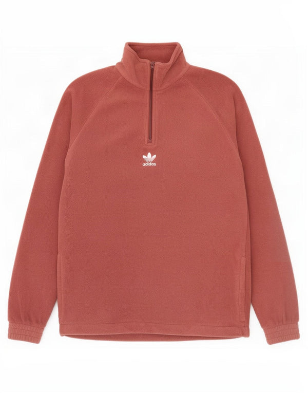 Adidas Mens Graphic Zip Neck Fleece Jumper Small Brown Polyester