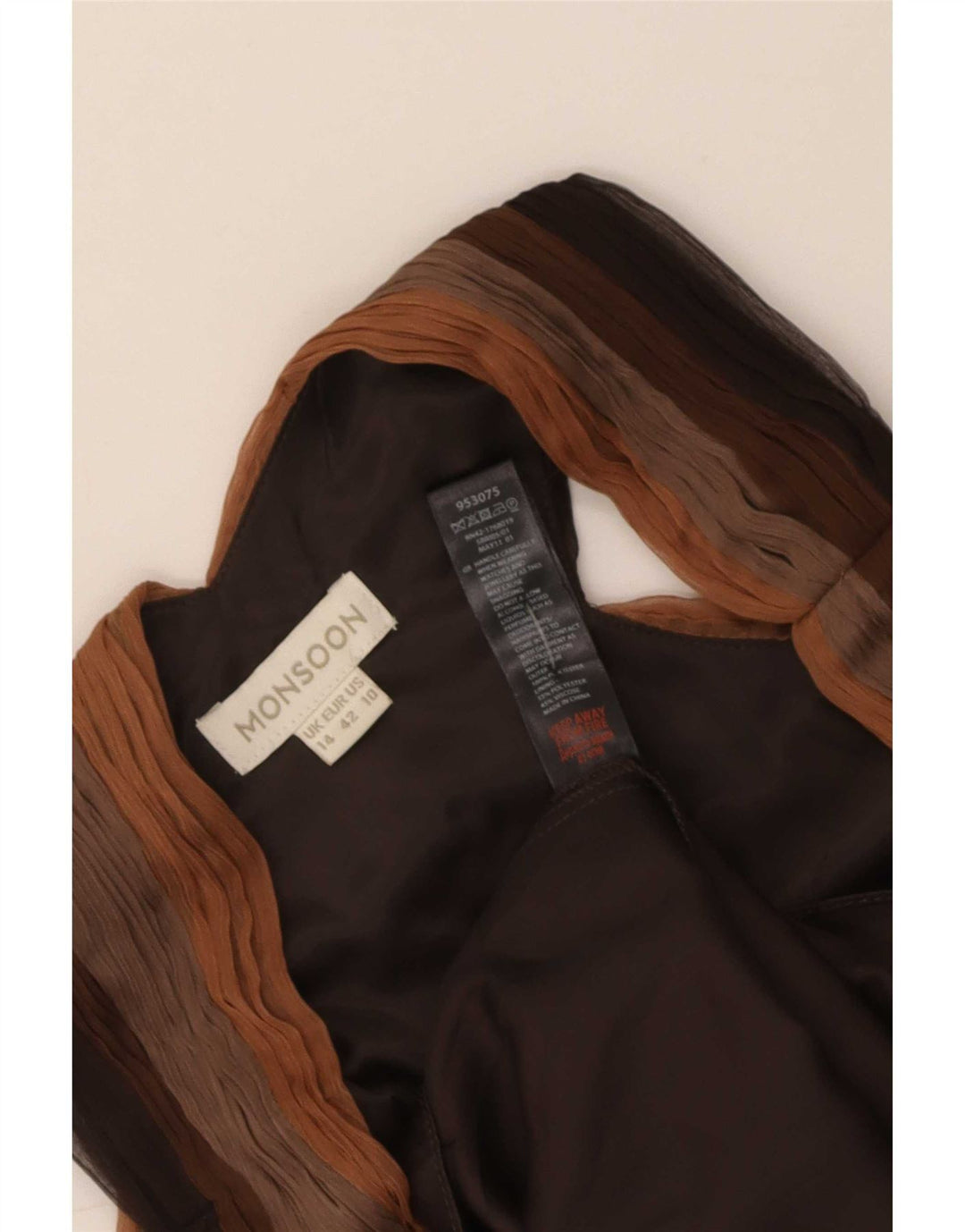 Monsoon Dame A-Line Kjole UK 14 Large Brown Colourblock Polyester