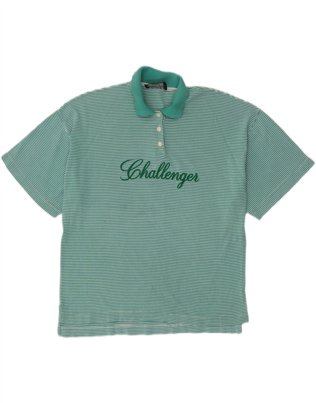 CHALLENGER Dame Oversized Polo Shirt UK 14 Medium Turkis Pinstripe