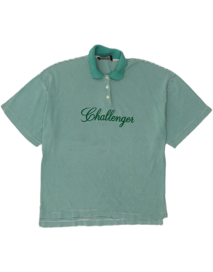 CHALLENGER Dame Oversized Polo Shirt UK 14 Medium Turkis Pinstripe