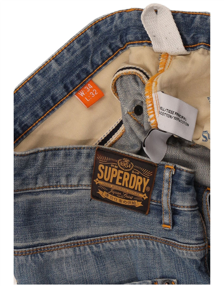 Superdry Men Distressed Straight Jeans W34 L32 Blå Bomuld