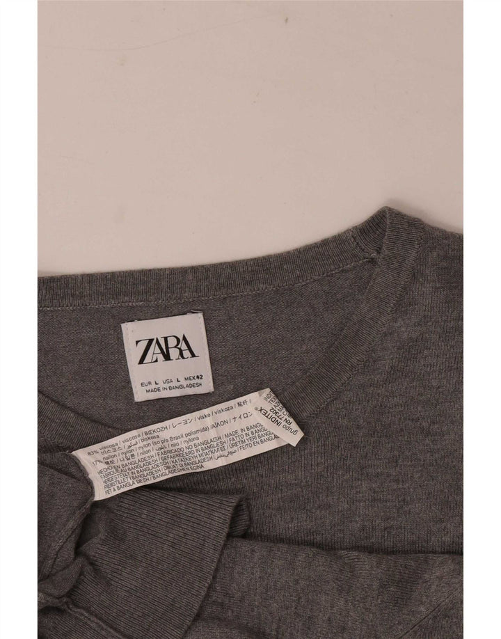 Zara Herre Crew Neck Jumper Sweater Stor Grå Viscose