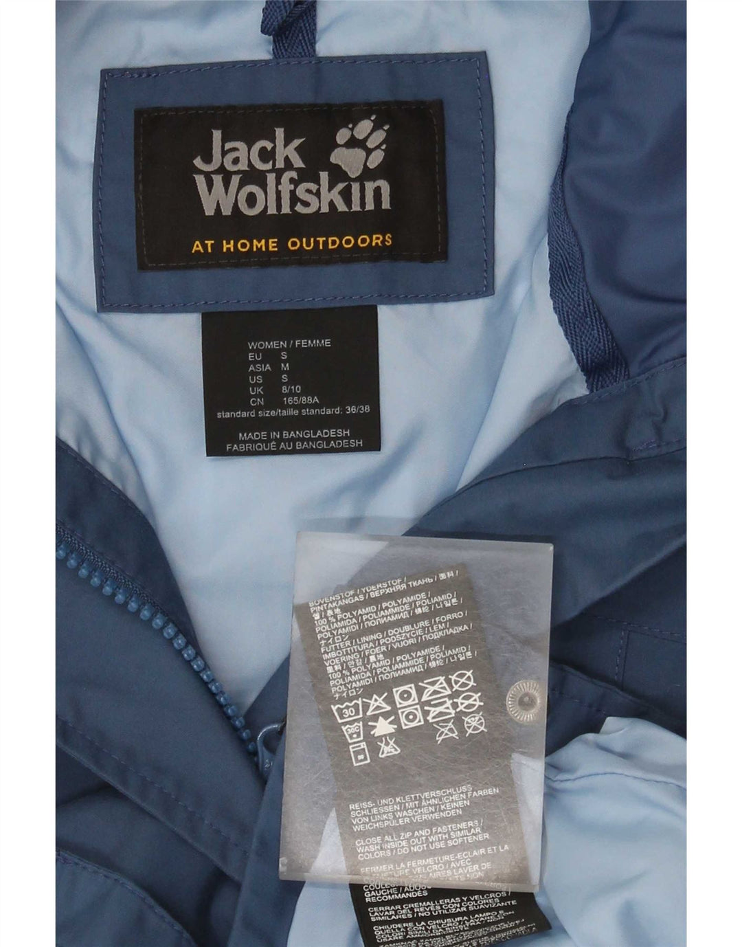 Jack Wolfskin Dame Hætte Oversized Regnfrakke UK 8/10 Small Blue Polyamide