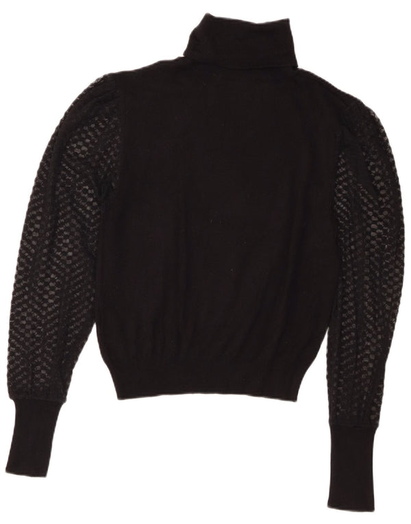Zara Dame Se Through Roll Neck Jumper Sweater UK 14 Large Black Bomuld