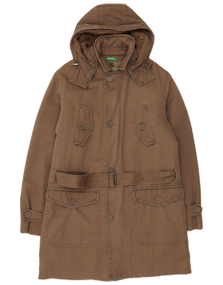 BENETTON Herre Hooded Parka Jacket IT 48 Medium Brun Polyester
