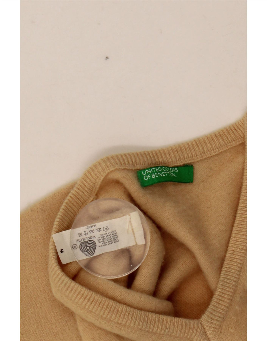 BENETTON Dame Crop V-hals sweater UK 12 Medium Beige Uld