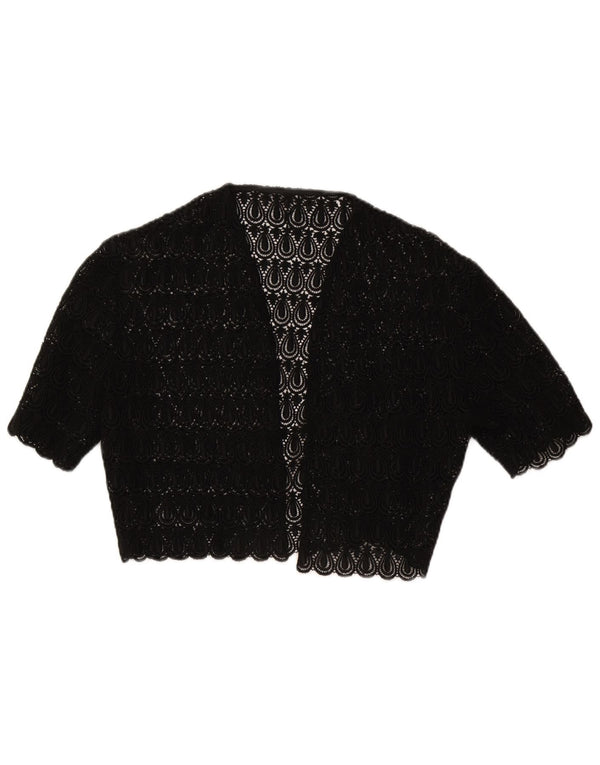 Vintage Womens Lace Bolero Top UK 14 Medium Black Paisley
