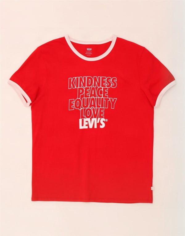 Levi's Dame Grafisk T-Shirt Top UK 18 XL Rød Bomuld