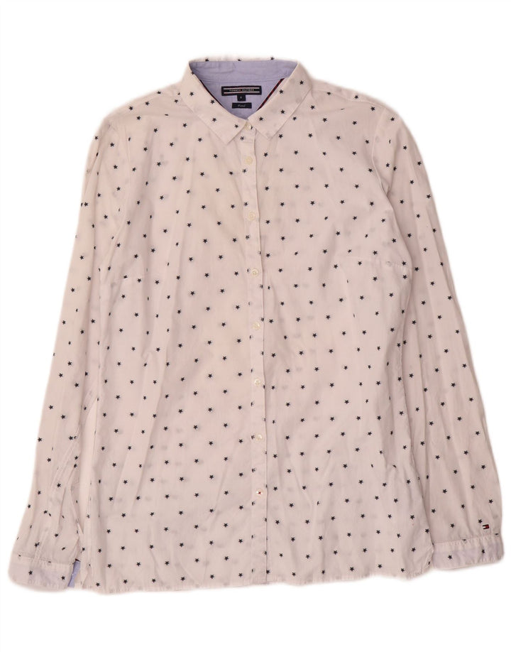 Tommy Hilfiger Dameskjorte US 8 Medium Hvid Plettet Bomuld
