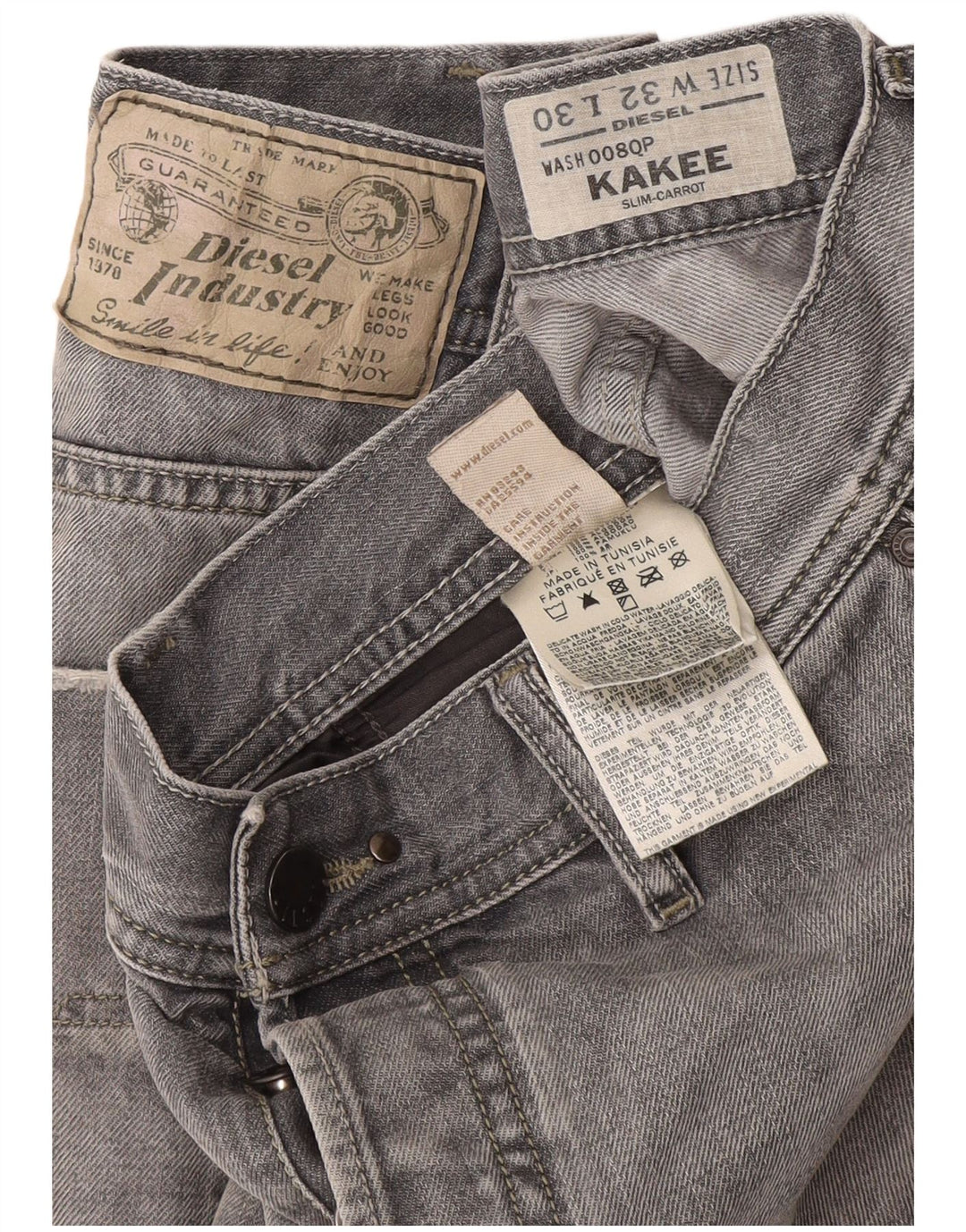 Diesel Herre Kakee Carrot Slim Jeans W32 L30 Grå Bomuld