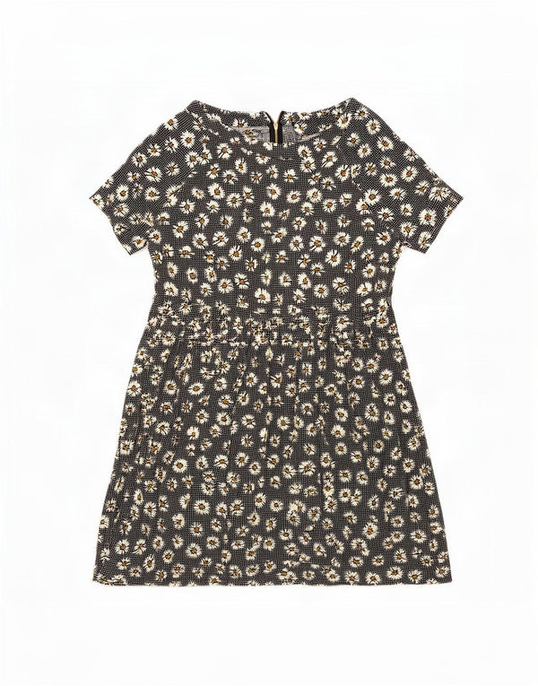 Topshop Womens A-Line Dress UK 12 Medium Black Floral Viscose