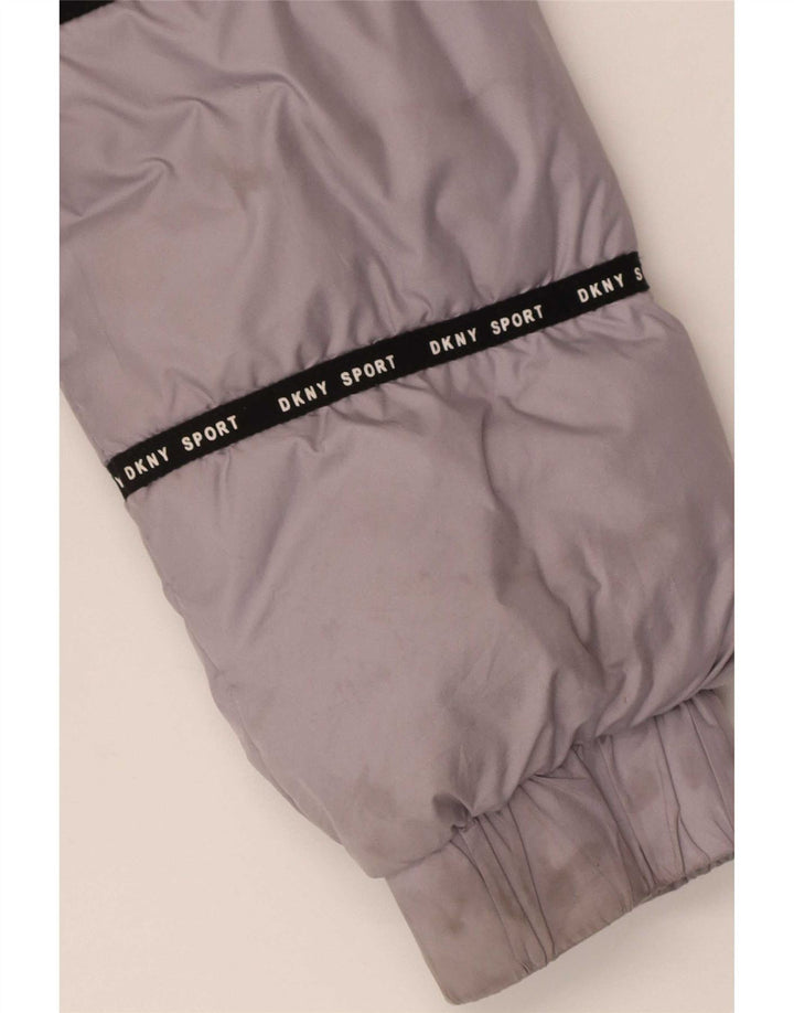 Dkny Dame grafisk hættepolstret jakke UK 12 Medium Grå Polyester