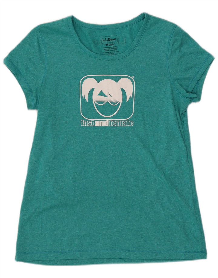 L.L.BEAN Grafisk T-shirt top til kvinder UK 12 Medium Turkis Flecked