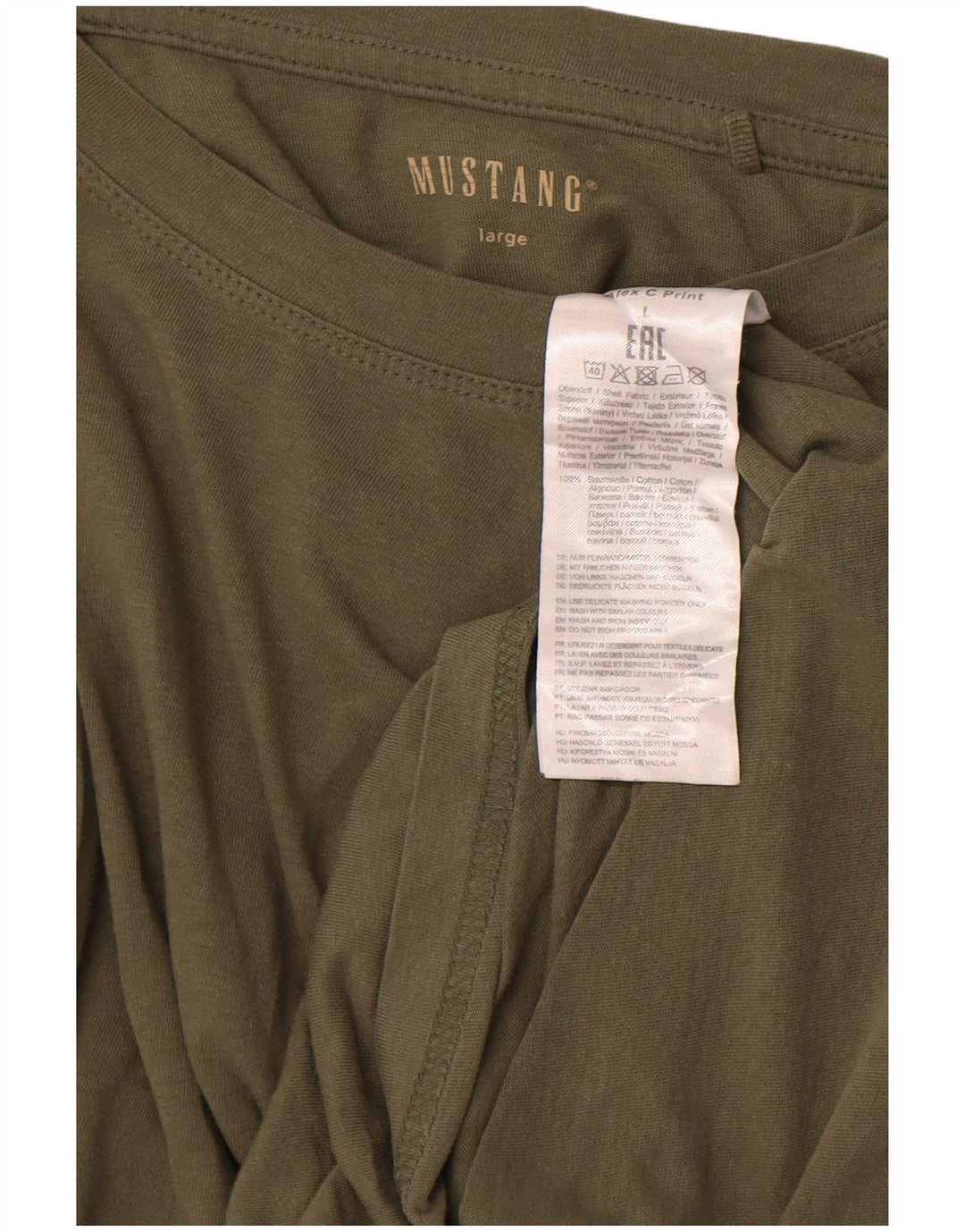 MUSTANG Mens T-Shirt Top Large Khaki Cotton