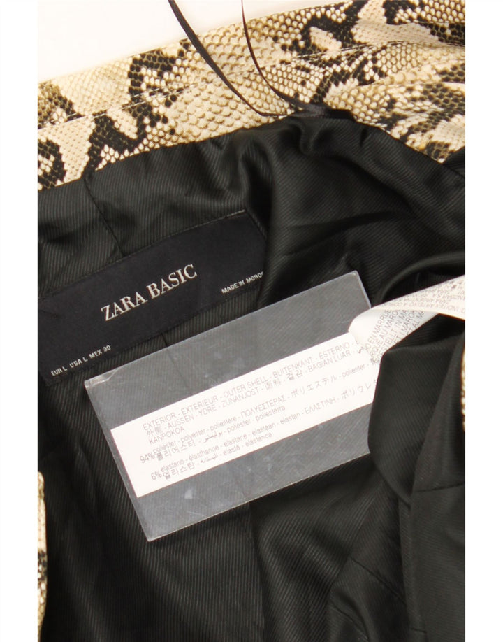 Zara Dame Blazer Jacket UK 14 Large Beige Animal Print Polyester